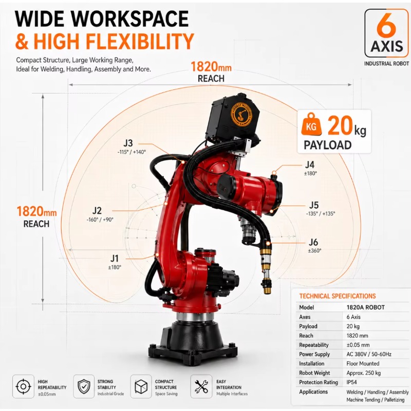 High Precision 6 Axis Industri - Industrial Robot Arm 20Kg Payload ulasan dan harga